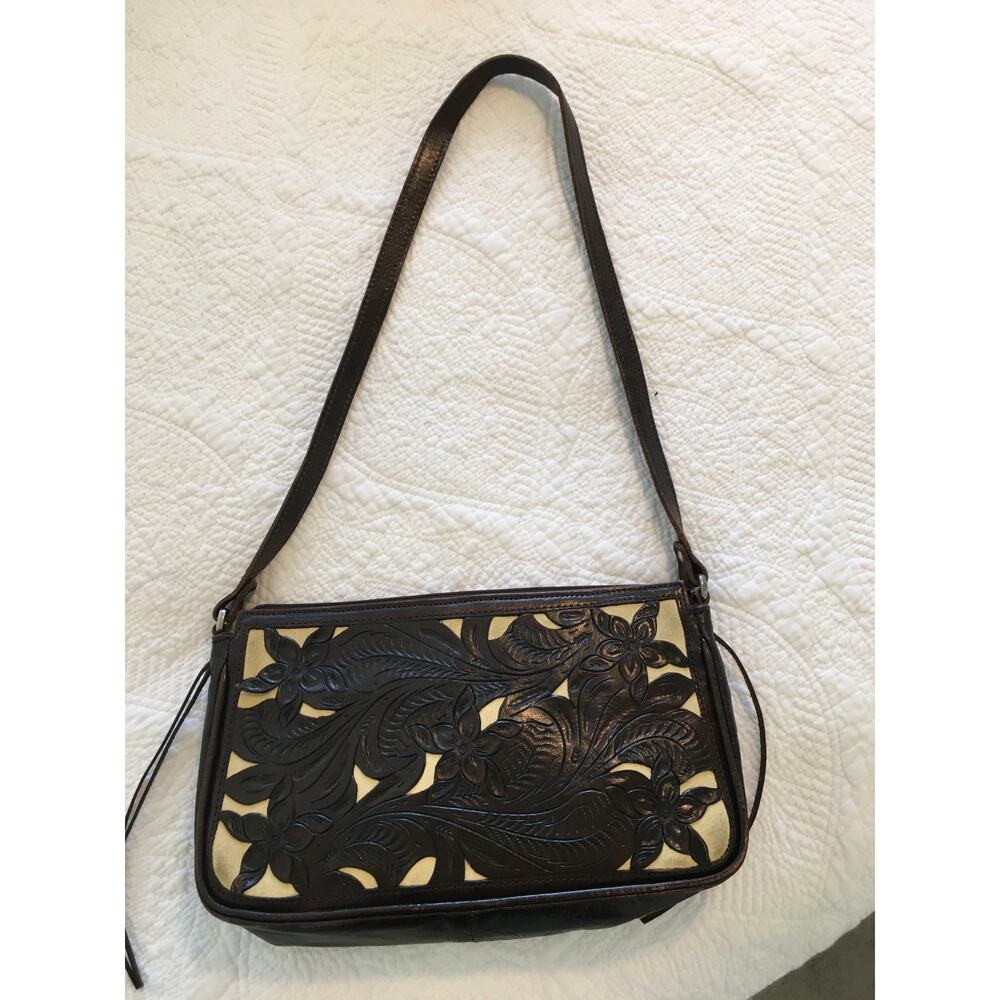 American West Dark Brown Tooled Leather Western Shoulder bag / Purse - Picture 2 of 9